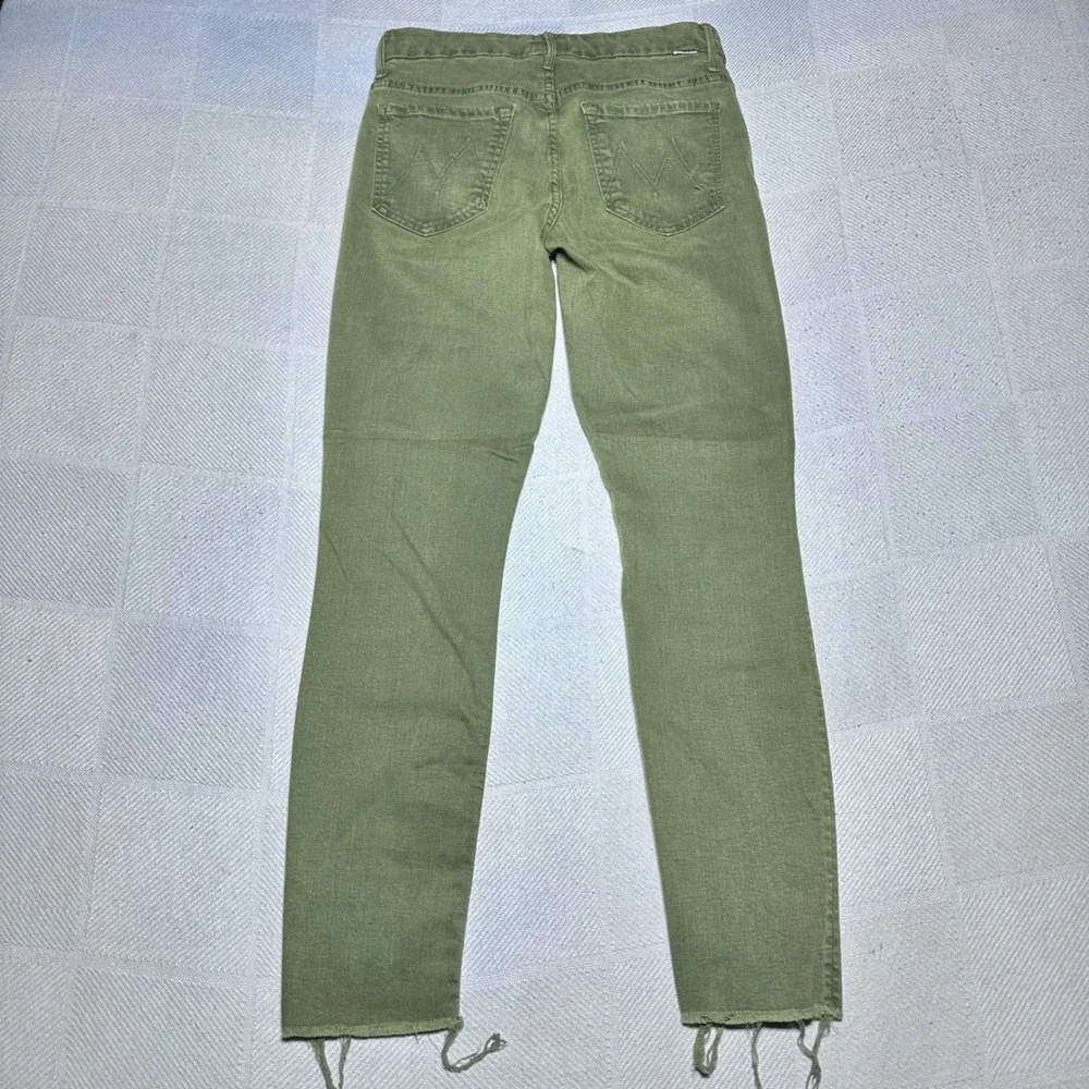 Mother High Waisted Looker Ankle Fray Jeans Womens 28 Stretch Military Green
